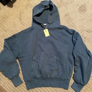 NEW mnml double layer boxy hoodie hooded sweatshirt vintage navy small